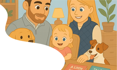 Family with personalized storybook